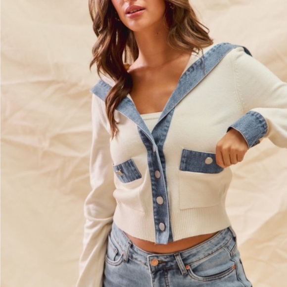 Denim Trimmed Sweater - Picture 5 of 5